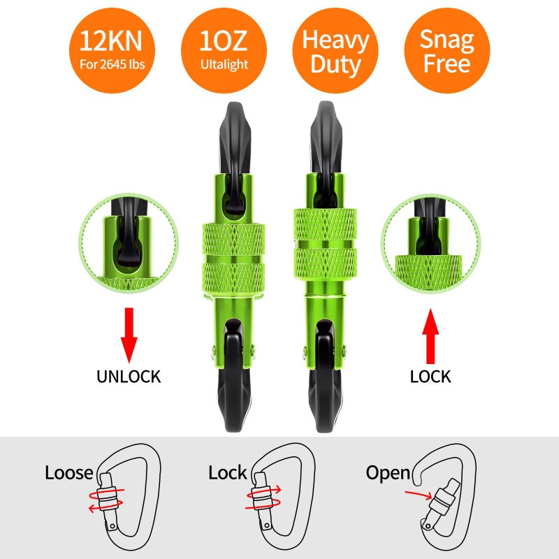 B-Mardi Carabiner Clips Heavy Duty 12kN (2697 lbs)-Lightweight Locking Carabiners for Camping, Hiking, Hammock, Dog Leash Harness, Outdoor and Gym etc, Keychains& Utility - Image 3